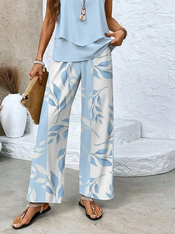 Women's Leaf Daily Going Out Two-Piece Set Casual Summer Top With Pants Matching Set