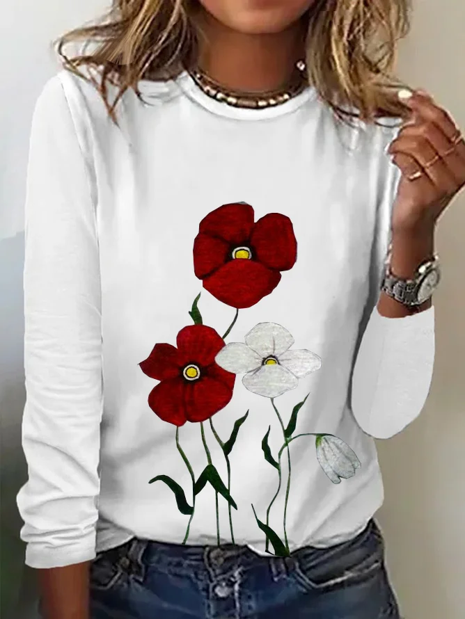 Crew Neck Floral Casual Loose T-Shirt