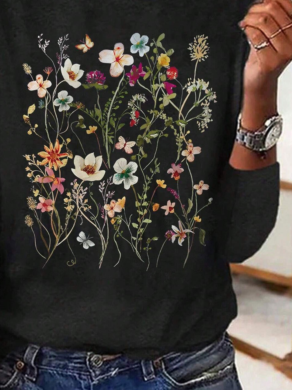 Loose Casual Floral Crew Neck T-Shirt