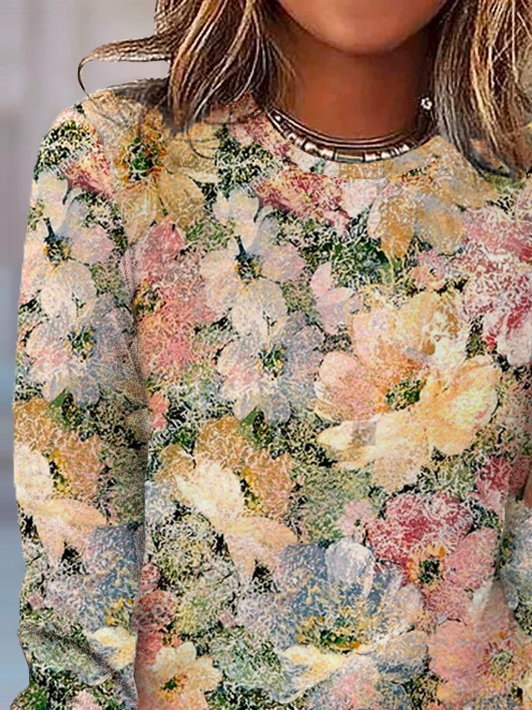 Loose Casual Crew Neck Floral T-Shirt