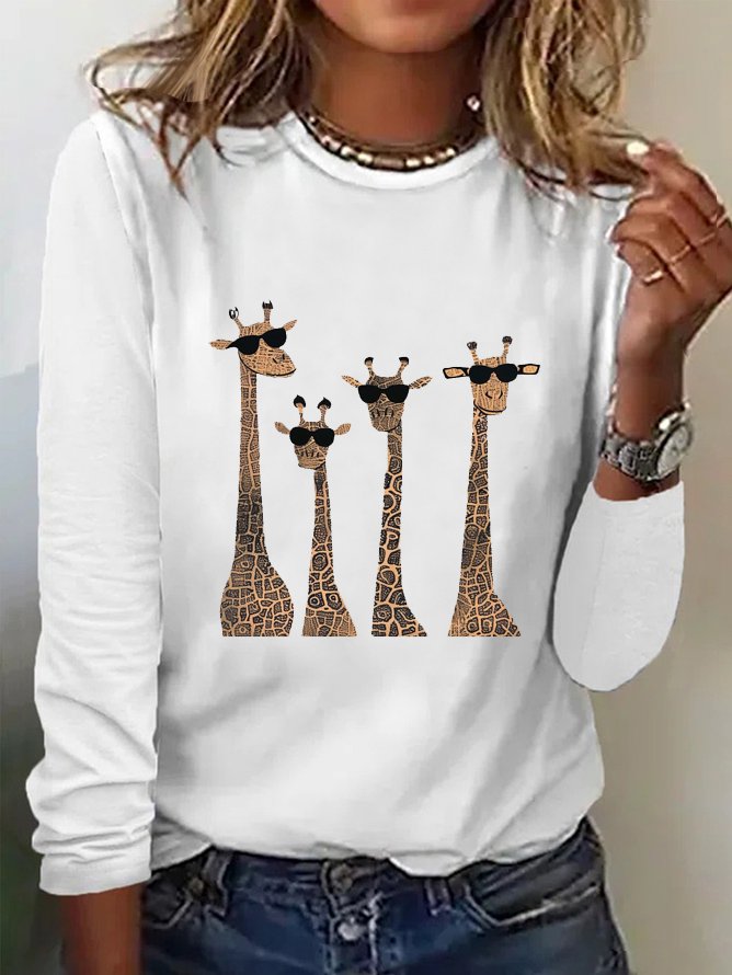 Cotton-Blend Casual Loose Deer T-Shirt