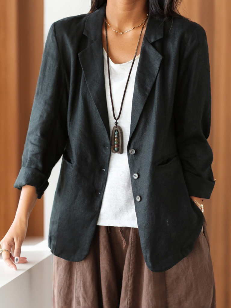 Shawl Collar Loose Casual Cotton And Linen Blazer