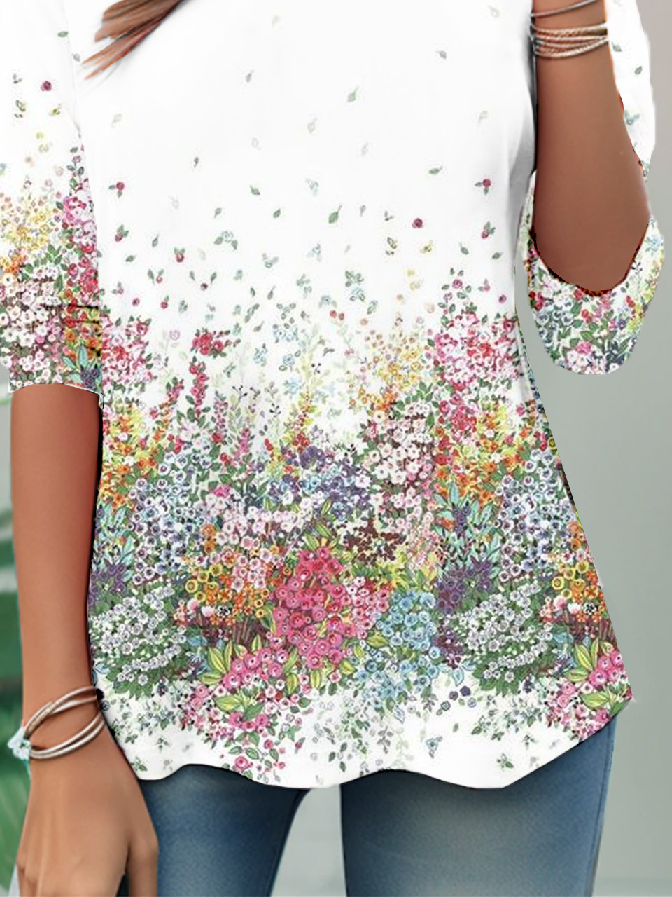 Casual Jersey Crew Neck Floral T-Shirt