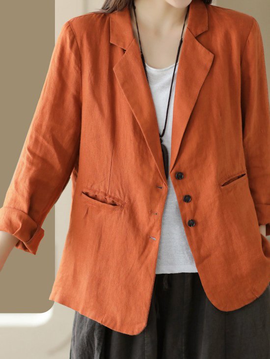 Shawl Collar Loose Casual Cotton And Linen Blazer