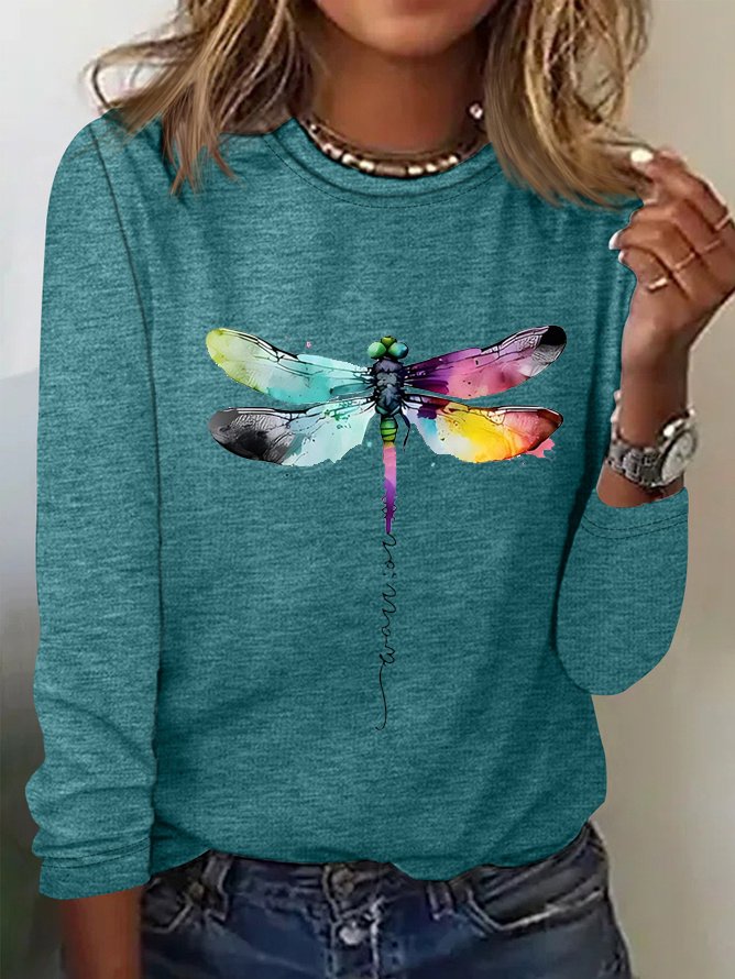 Loose Dragonfly Crew Neck Casual T-Shirt