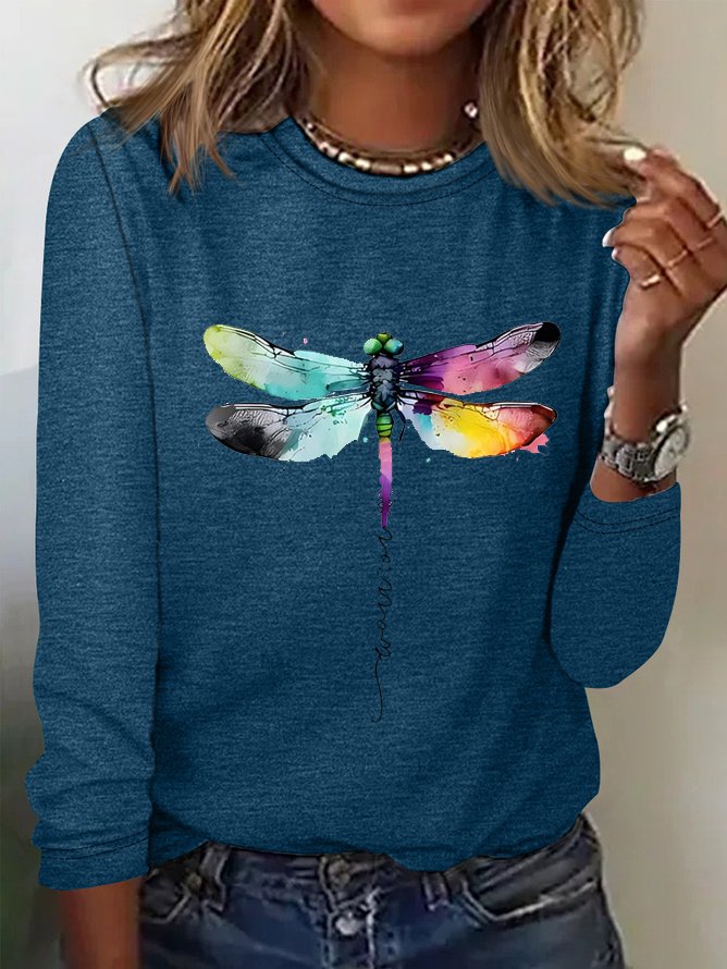 Loose Dragonfly Crew Neck Casual T-Shirt