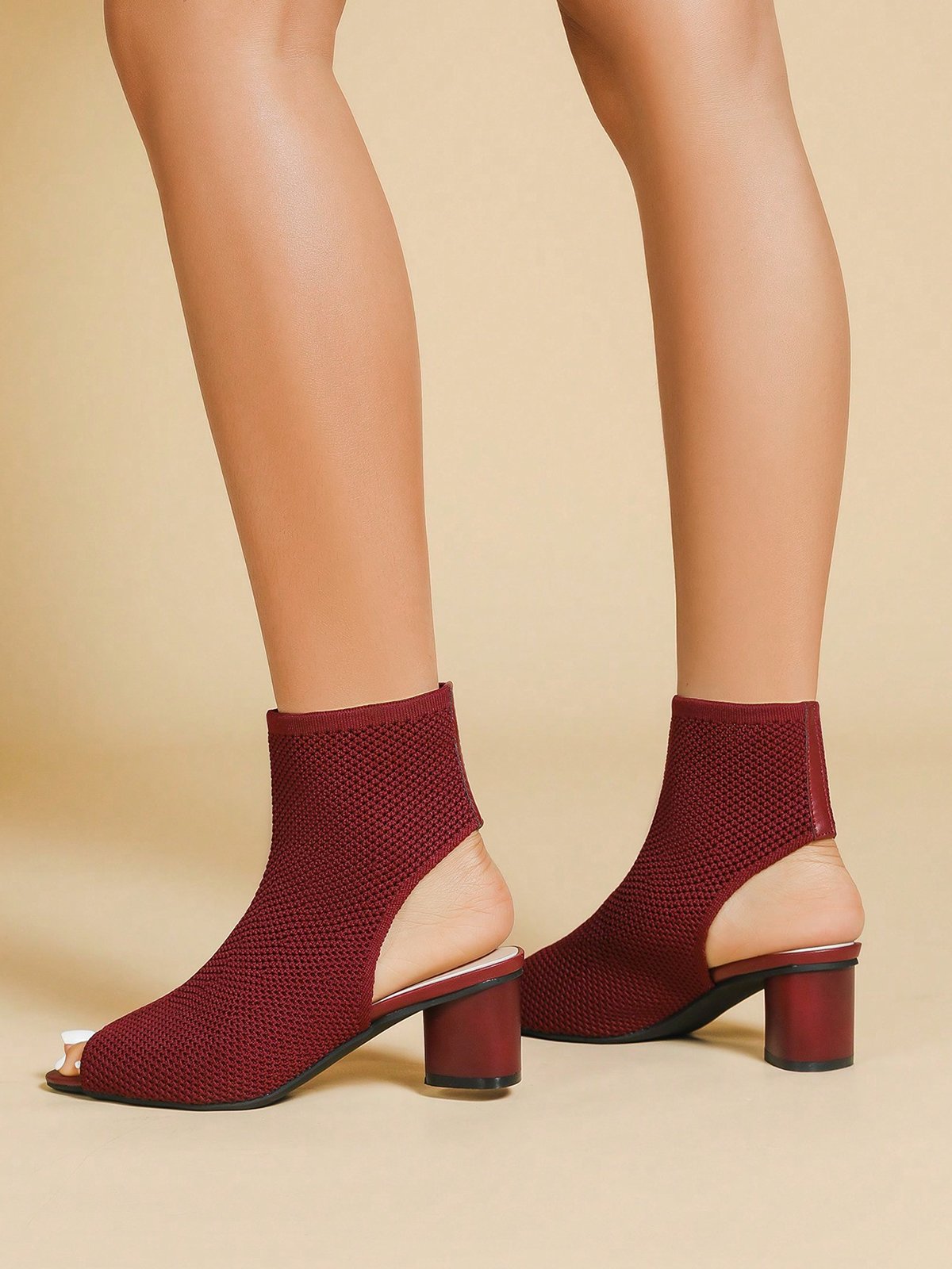 Minimalist Breathable Mesh Fabric Peep Toe Chunky Heel Boots