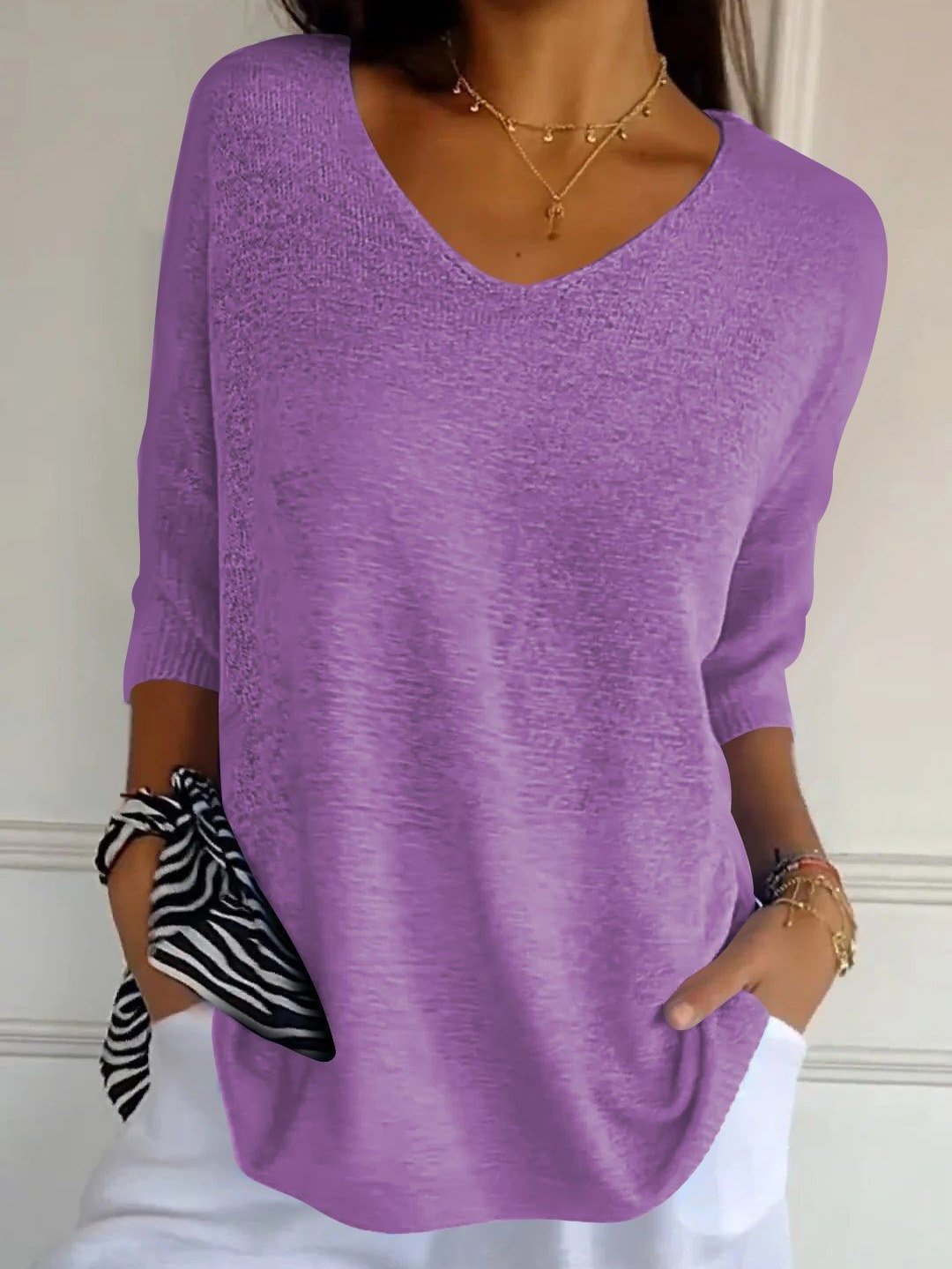 Yarn/Wool Yarn Casual V Neck Plain Sweater