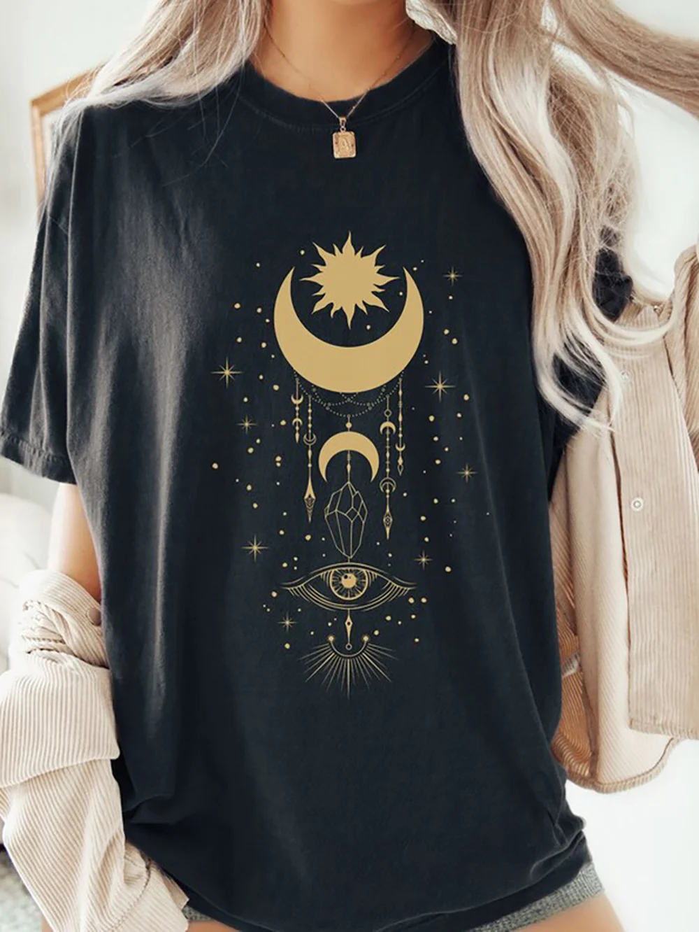 Bohemian Mystical Moon Phase Celestial Astrology Tee