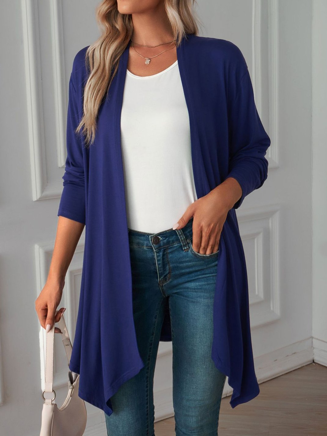 Knitted Casual Plain Kimono