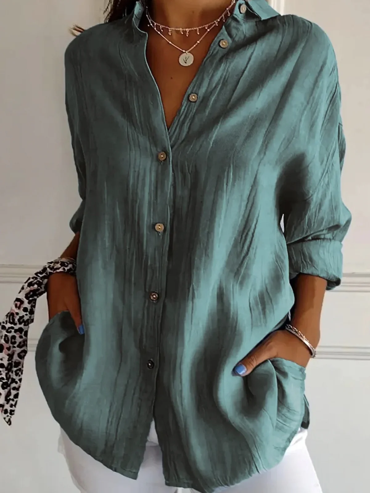 Shirt Collar Loose Cotton Casual Shirt