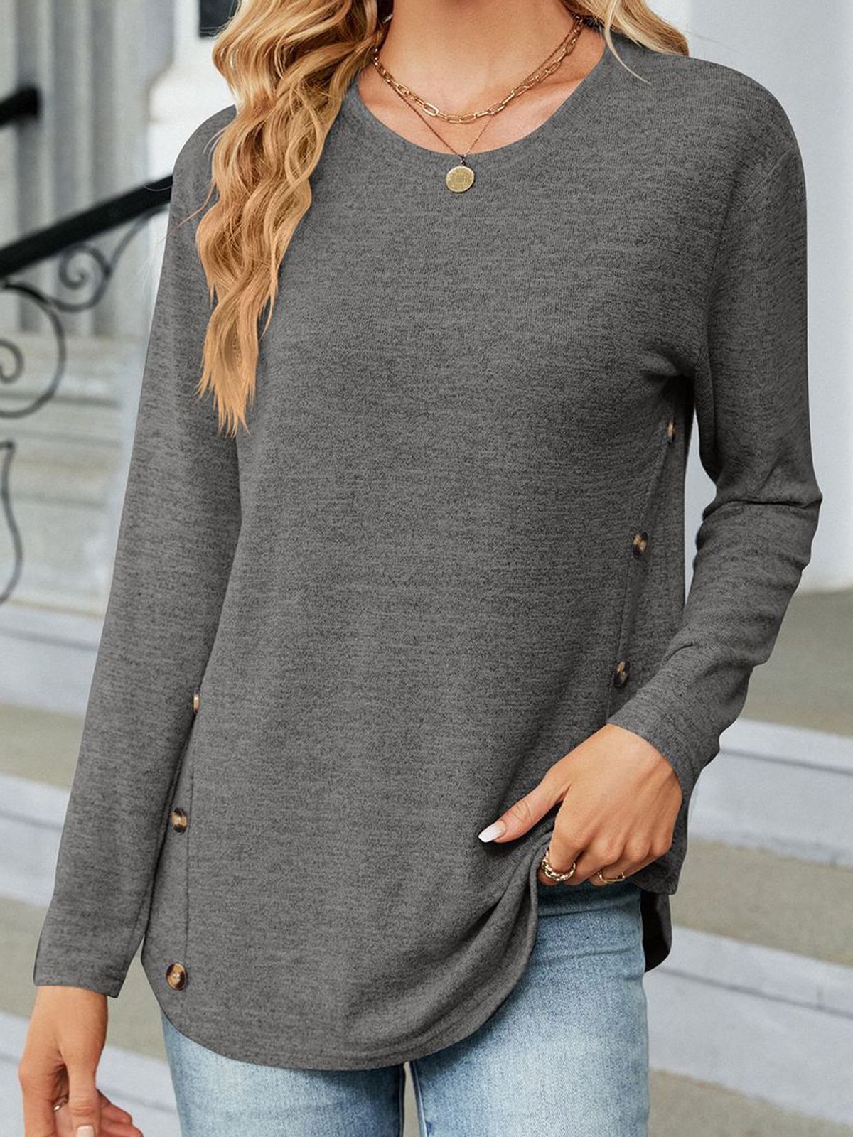 Crew Neck Loose Plain Casual T-Shirt