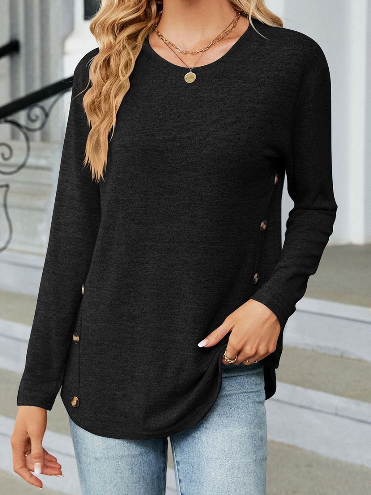 Crew Neck Loose Plain Casual T-Shirt