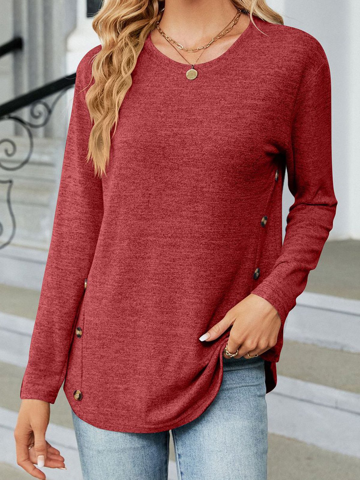 Crew Neck Loose Plain Casual T-Shirt