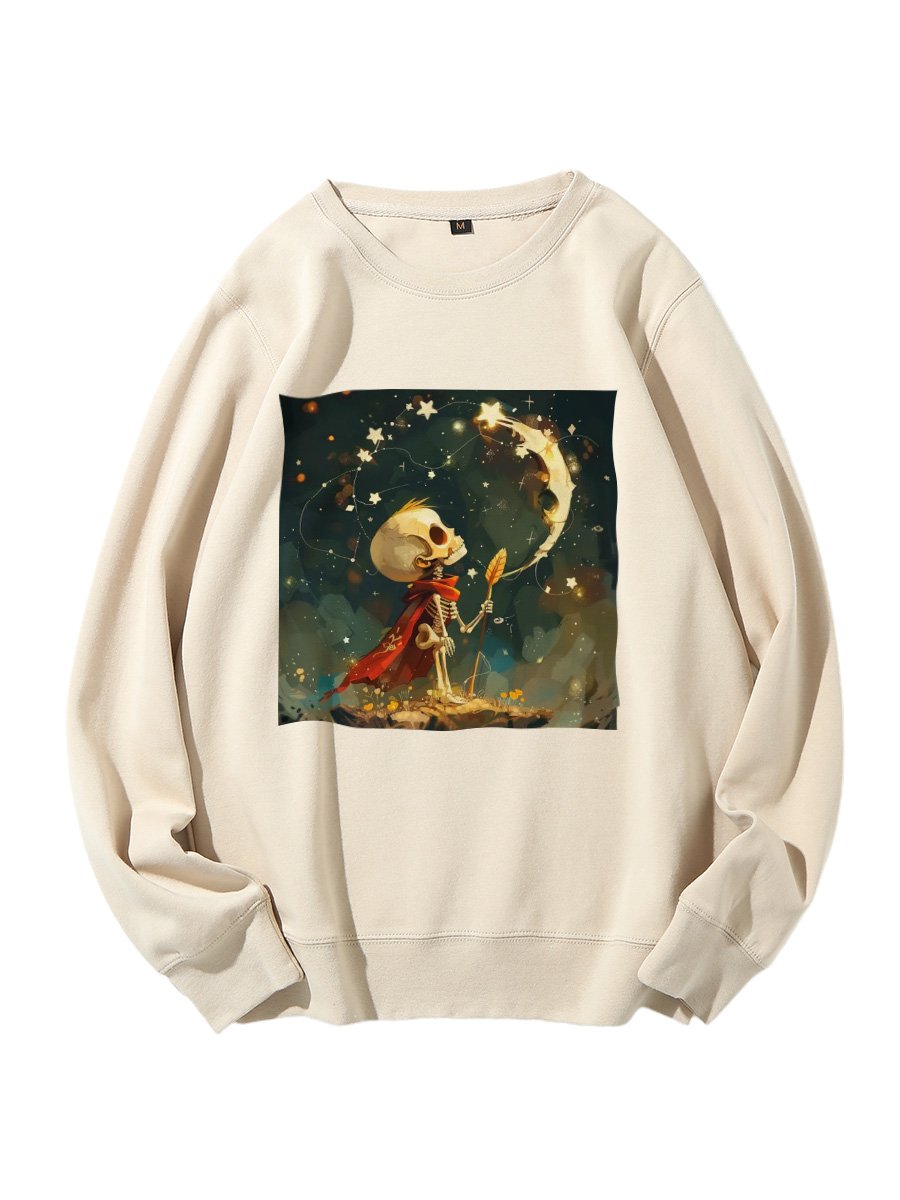 Cute Graffiti little Prince Skeleton With Moon Cotton Sweatshirt