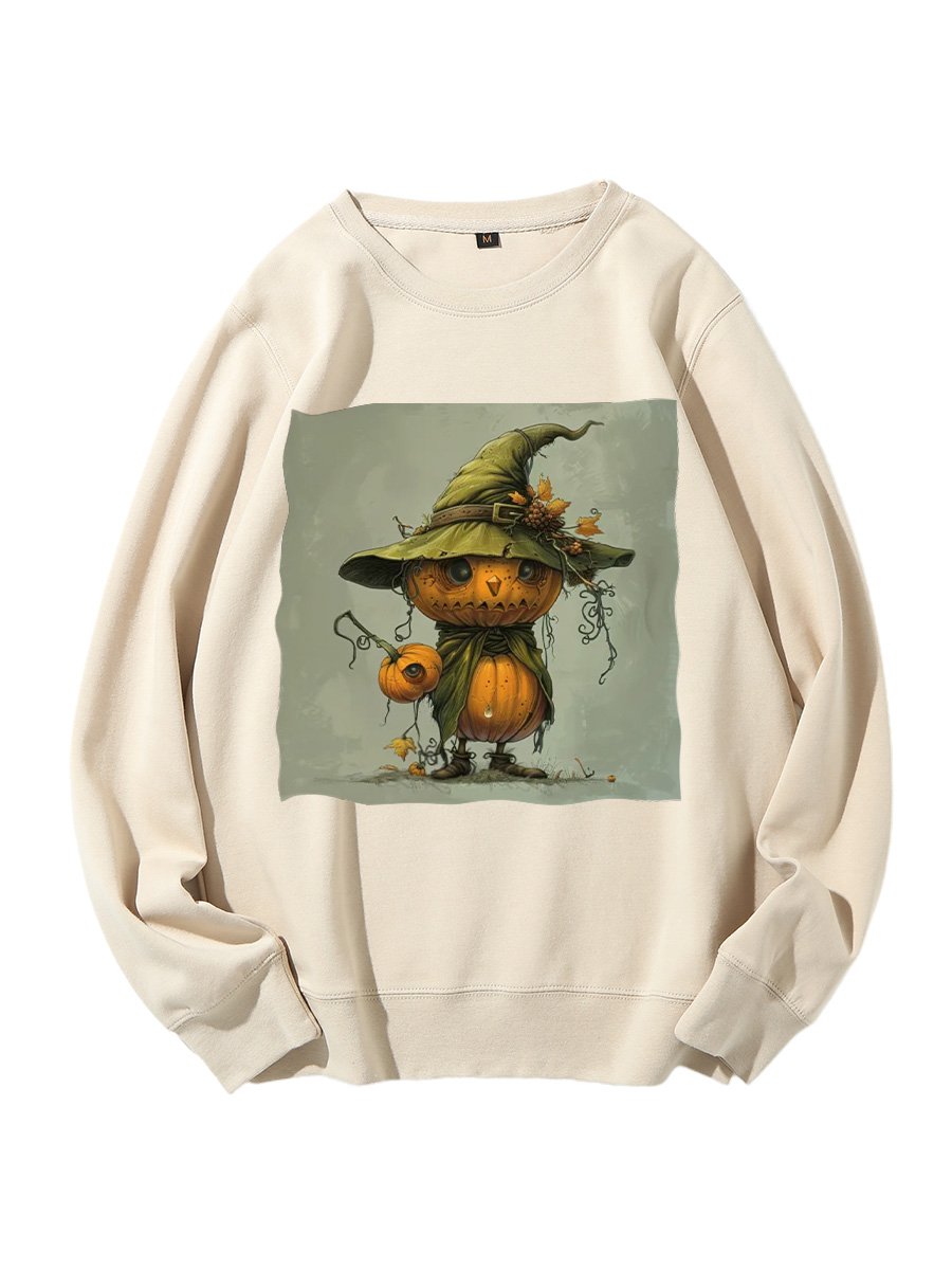 Halloween Pumpkin Oil Painting Printed Cotton Sweatshirt