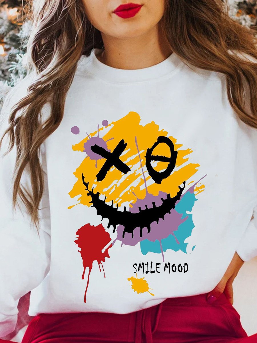 Funny Smiley Face Graffiti Cotton Sweatshirt