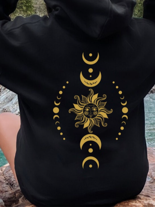 Celestial Sun And Moon Phases Sided Mystical Moon Sweatshirt Astrology Gifts For Women Aesthetic Spiritual Tee Boho Sun Hoodie