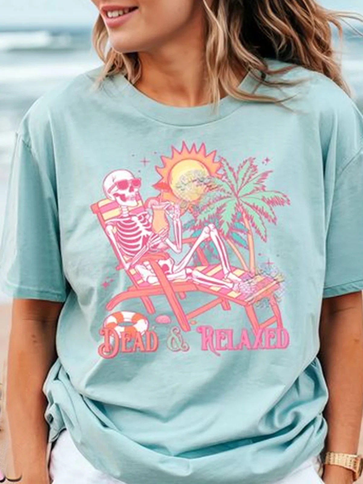 Women's SkeletonPrint Short Sleeve T-Shirt For Summer