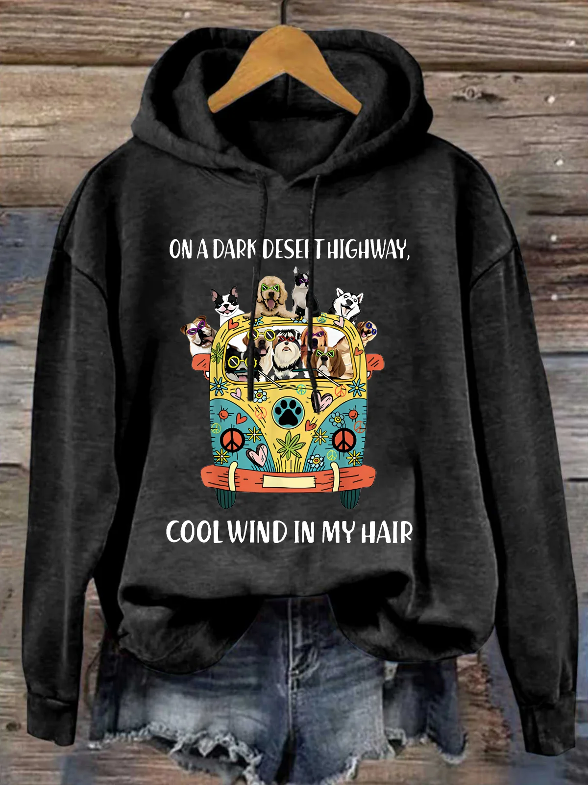 Women's Funny On A Dark Desert Highway Cool Wind In My Hair Graphic Printing Cotton-Blend Animal Loose Casual Hoodie