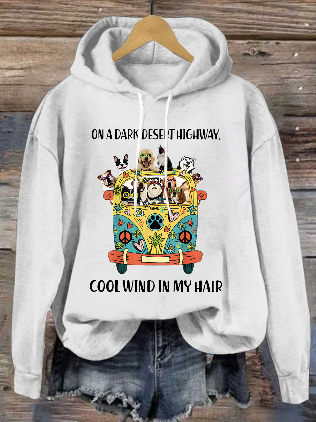 Women's Funny On A Dark Desert Highway Cool Wind In My Hair Graphic Printing Cotton-Blend Animal Loose Casual Hoodie