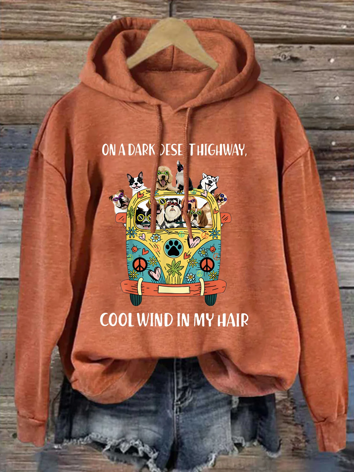 Women's Funny On A Dark Desert Highway Cool Wind In My Hair Graphic Printing Cotton-Blend Animal Loose Casual Hoodie