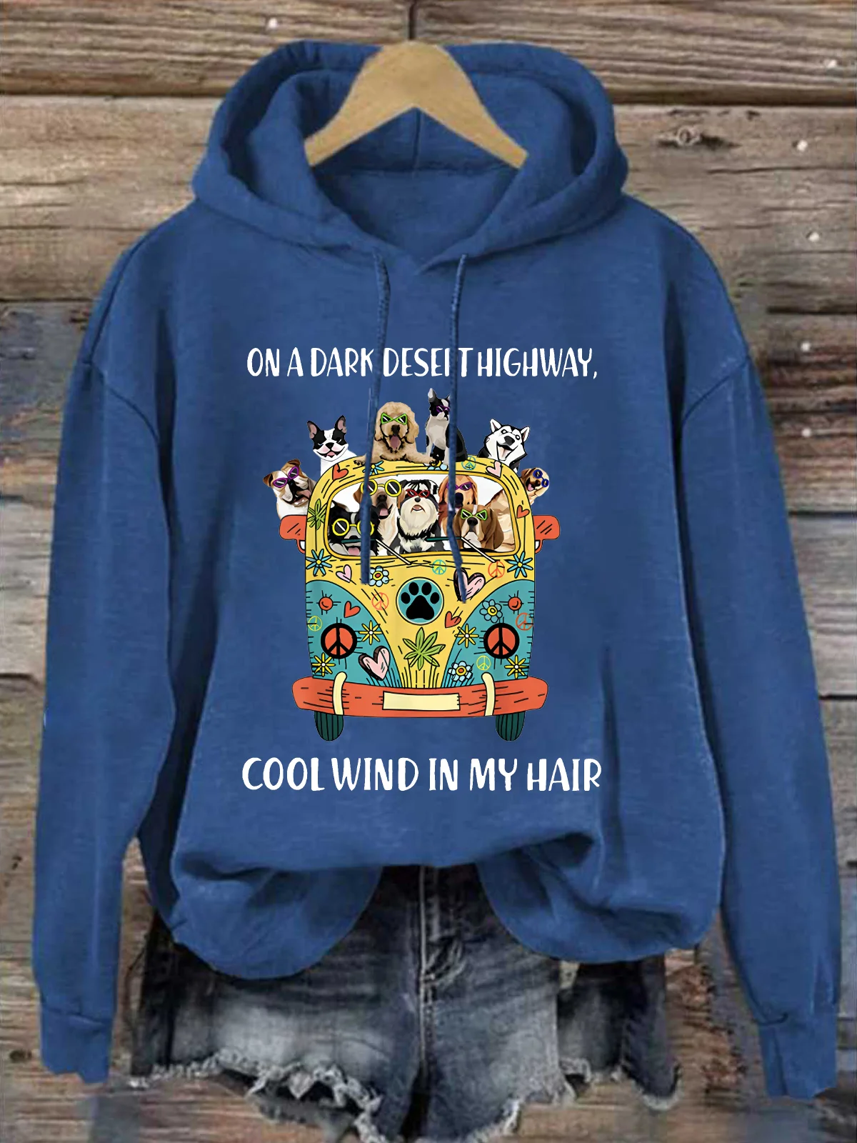 Women's Funny On A Dark Desert Highway Cool Wind In My Hair Graphic Printing Cotton-Blend Animal Loose Casual Hoodie