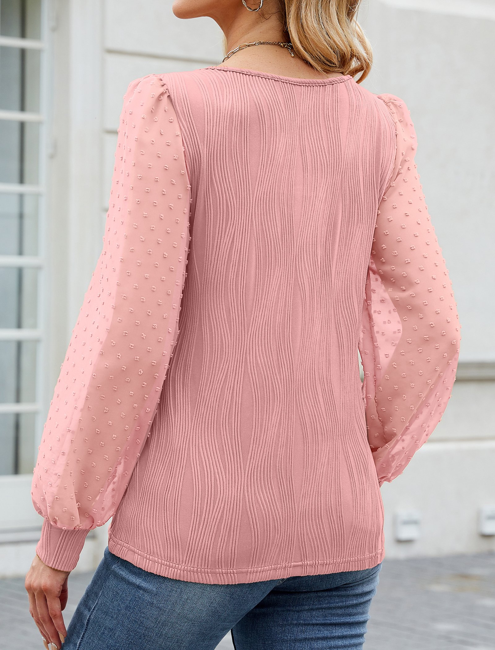 Women's Long Sleeve Shirt Spring/Fall Camel Plain Square Neck Puff Sleeve Daily Going Out Casual Top