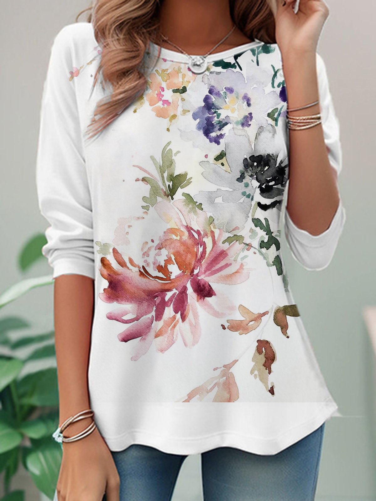 Casual Floral Crew Neck T-Shirt