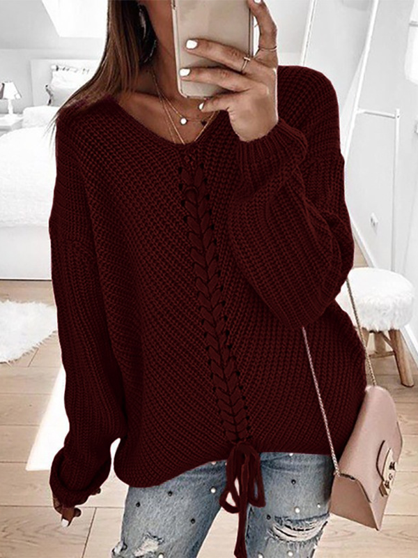 V Neck Yarn/Wool Yarn Casual Color Block Sweater