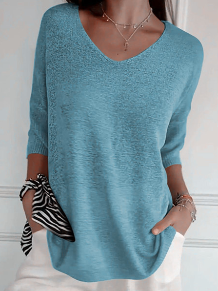 Plain Casual Loose V Neck Sweater