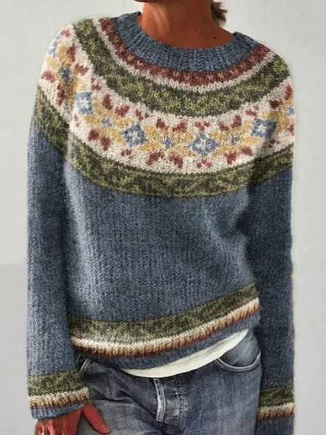 Yarn/Wool Yarn Abstract Casual Crew Neck Sweater