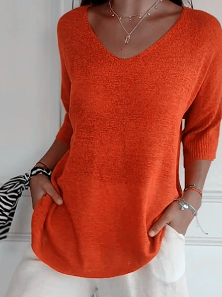 Plain Casual Loose V Neck Sweater