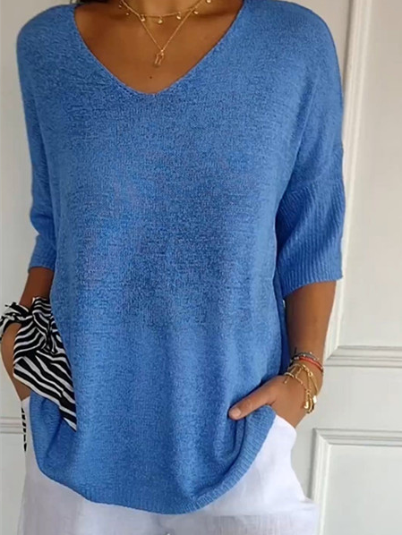 Plain Casual Loose V Neck Sweater