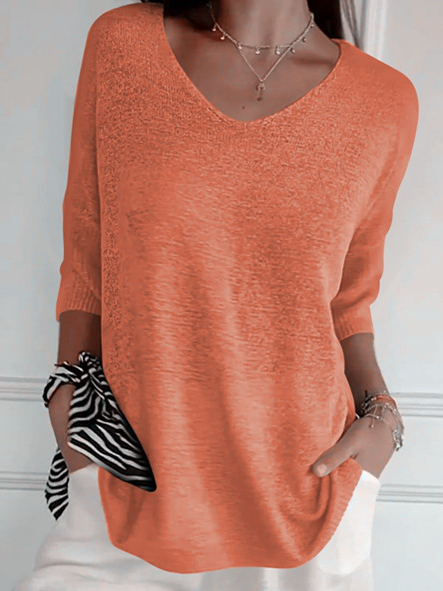 Plain Casual Loose V Neck Sweater