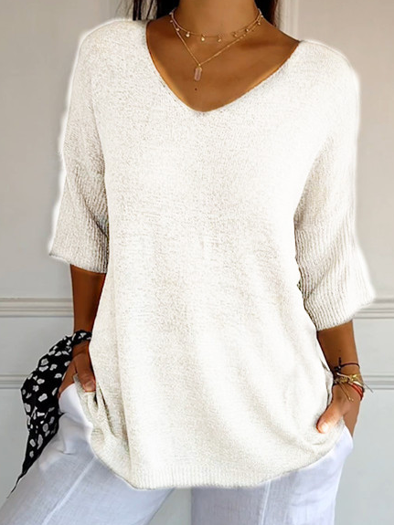 Plain Casual Loose V Neck Sweater