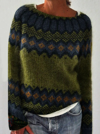 Yarn/Wool Yarn Abstract Casual Crew Neck Sweater