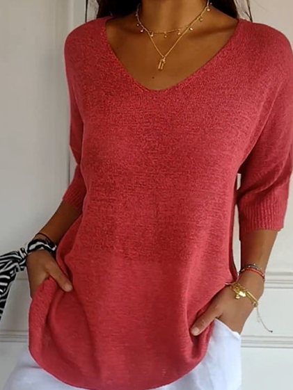 Plain Casual Loose V Neck Sweater