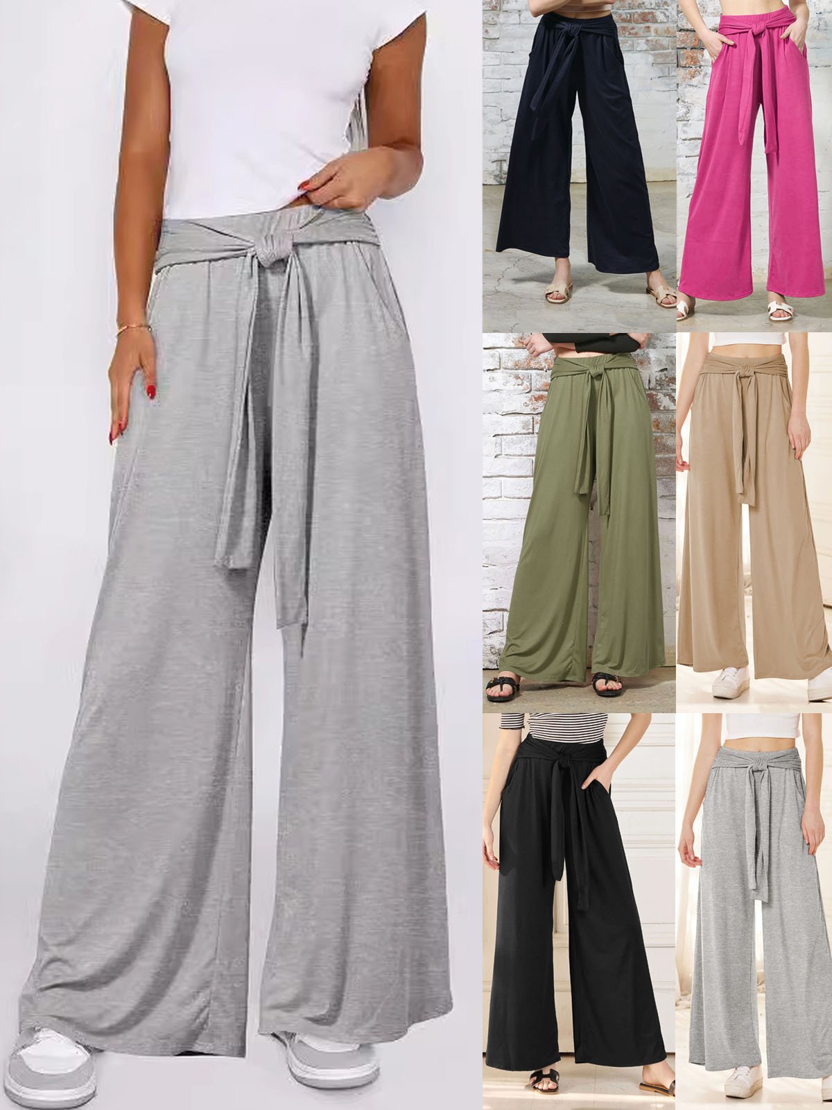 Knot Front Casual Plain Loose Pants