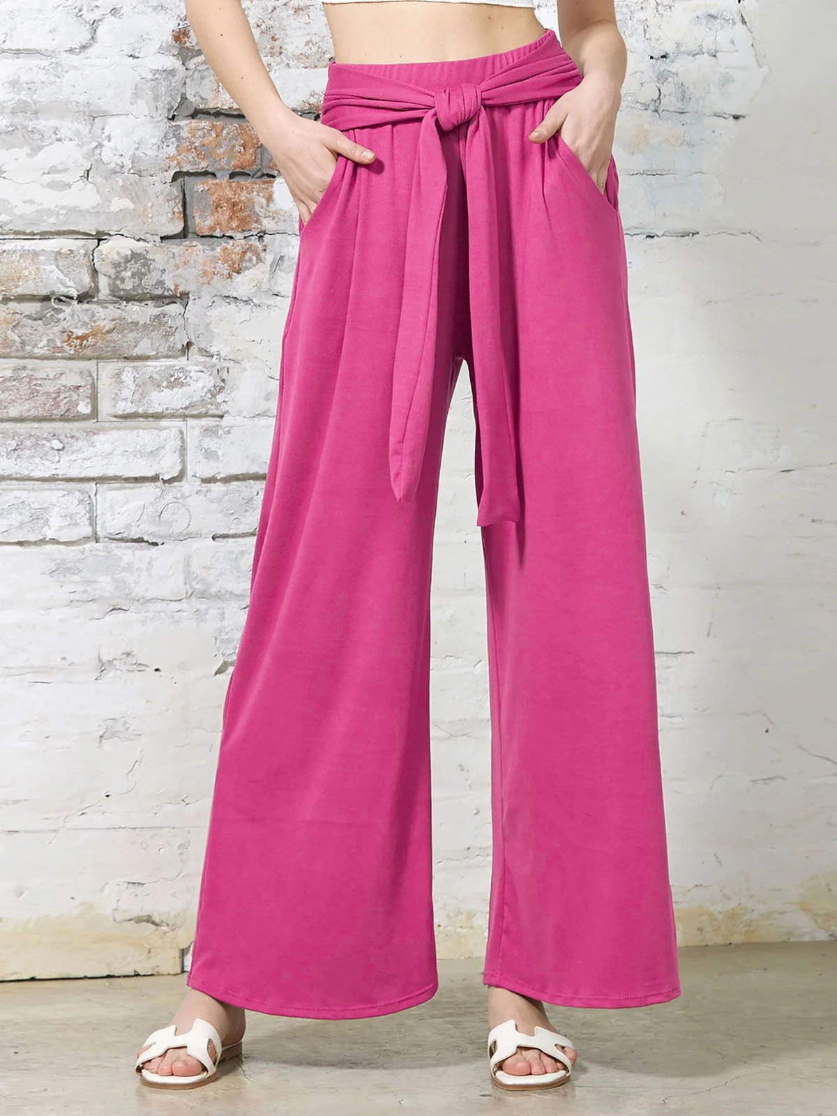 Knot Front Casual Plain Loose Pants