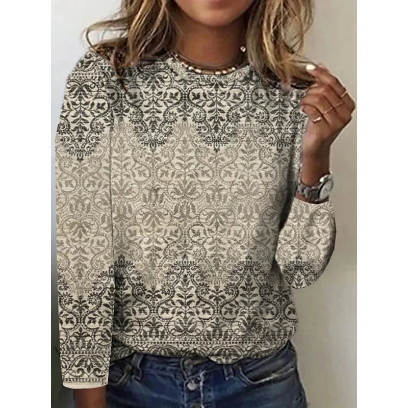 Women's Paisley Print Ethnic Long Sleeve T-Shirt