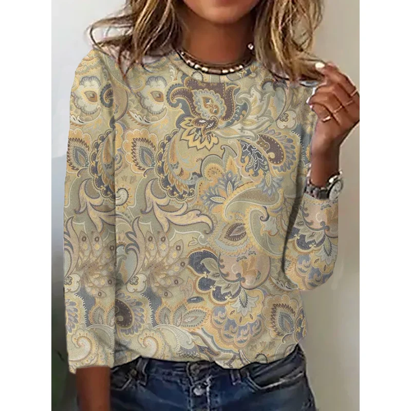 Women's Paisley Print Ethnic Long Sleeve T-Shirt