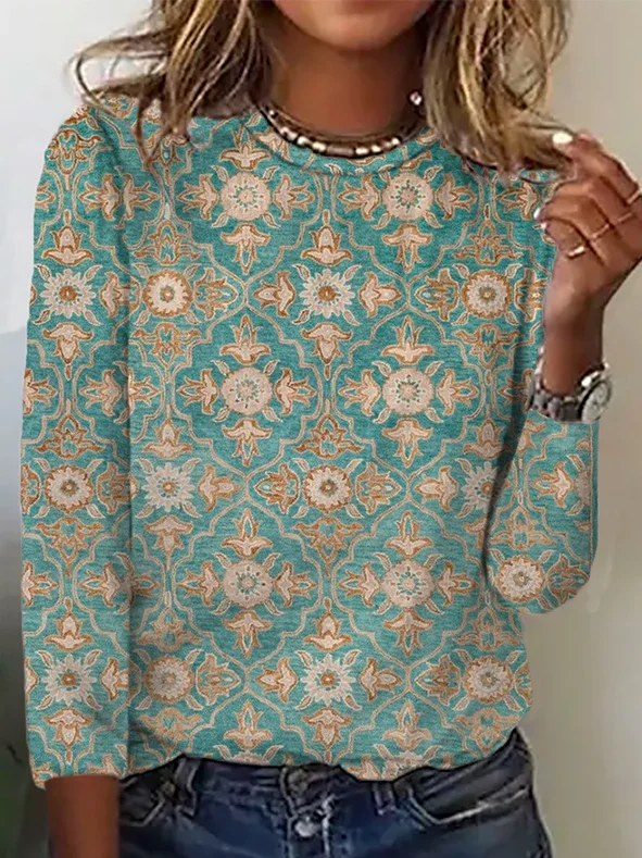 Women's Paisley Print Ethnic Long Sleeve T-Shirt