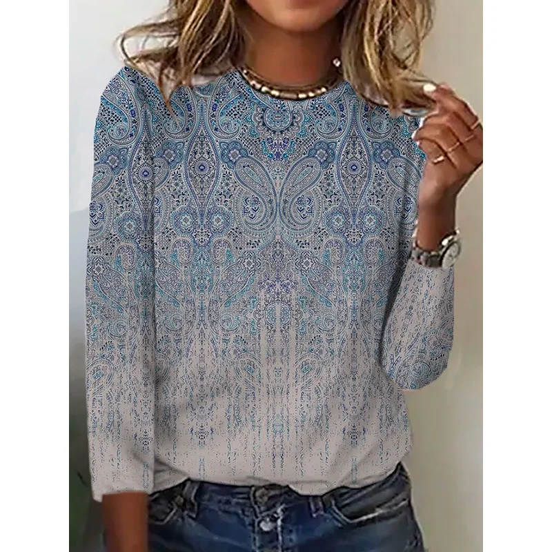 Women's Paisley Print Ethnic Long Sleeve T-Shirt