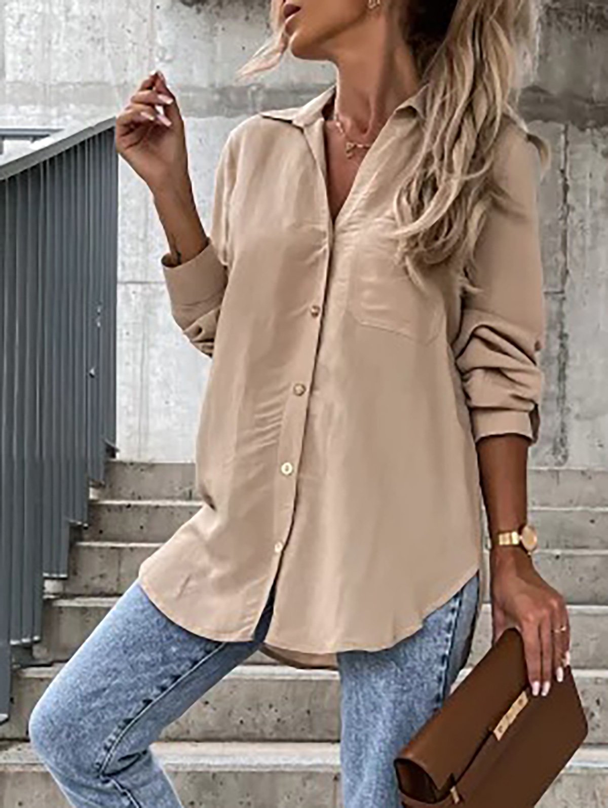 Casual Loose Buttoned Shirt Collar Shirt