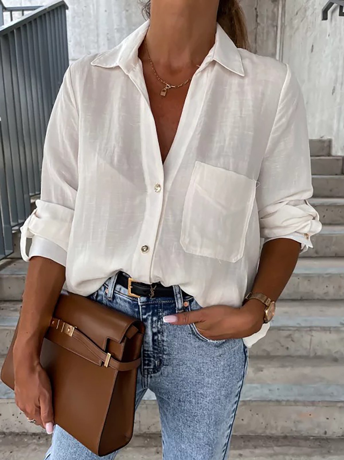 Casual Loose Buttoned Shirt Collar Shirt