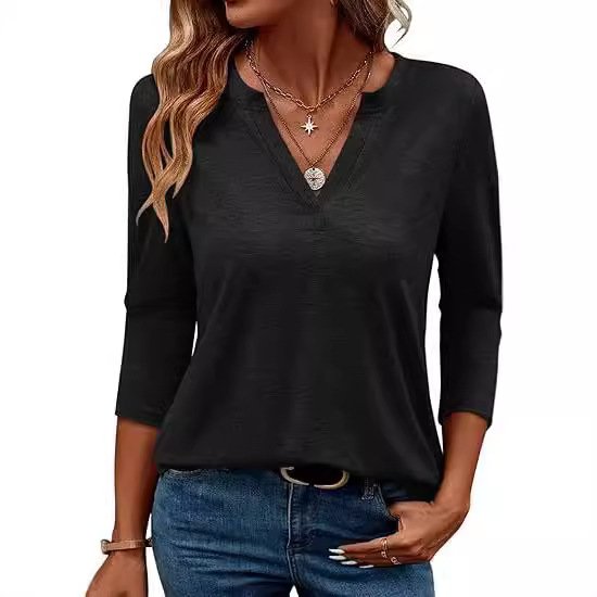 Women's Long Sleeve Blouse Spring/Fall Black Plain V Neck Daily Going Out Casual Top