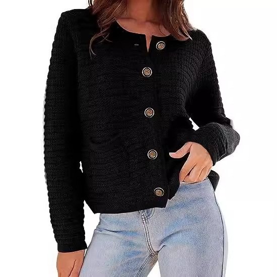 Buckle Crew Neck Casual Wool/Knitting Cardigan