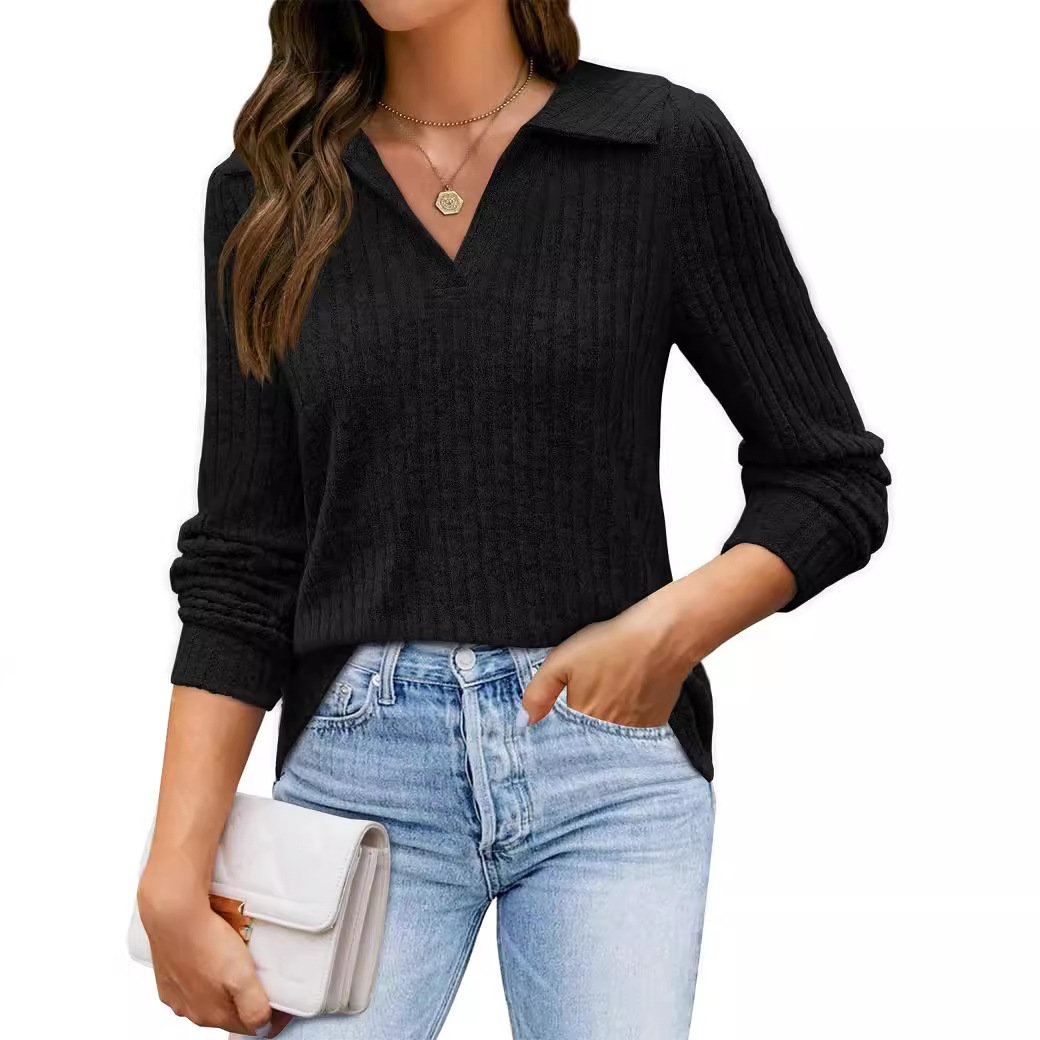 Women's Long Sleeve Blouse Spring/Fall Blue Plain Shirt Collar Daily Going Out Casual Top