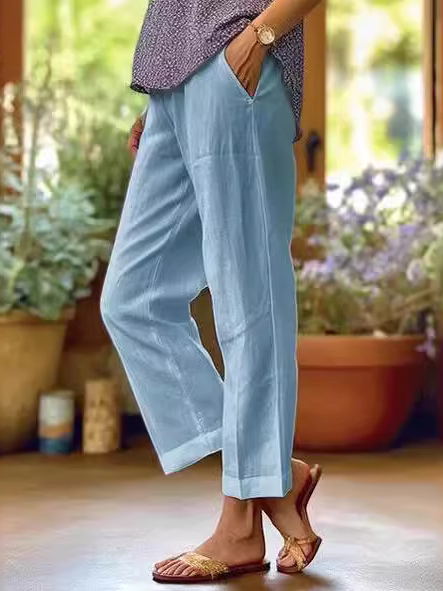 Women's Plain Casual Pants With Pockets